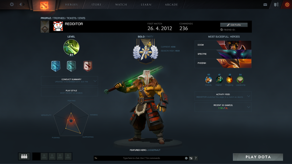 Предложенный на форуме макет профиля игрока в главном меню Dota 2 восприняли лучше, чем настоящий — фото 1