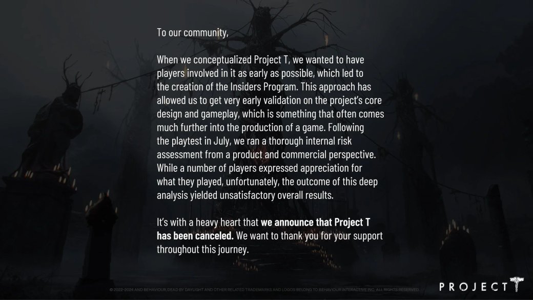 Создатели Dead by Daylight отменили командный шутер Project T — фото 1