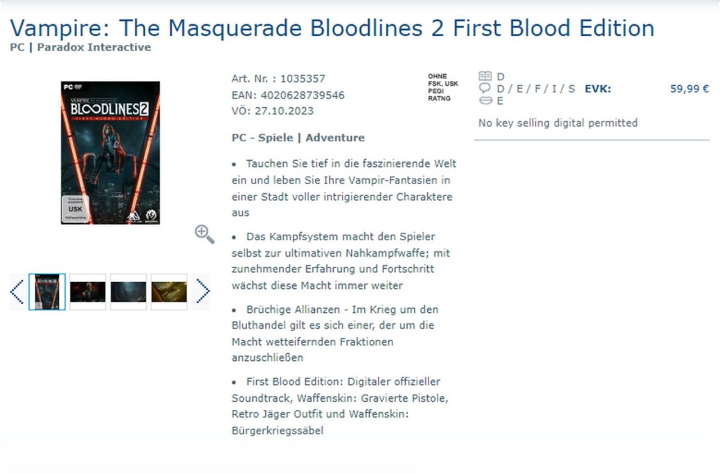 Издательство Plaion раскрыло дату выхода Vampire The Masquerade Bloodlines 2 — фото 1