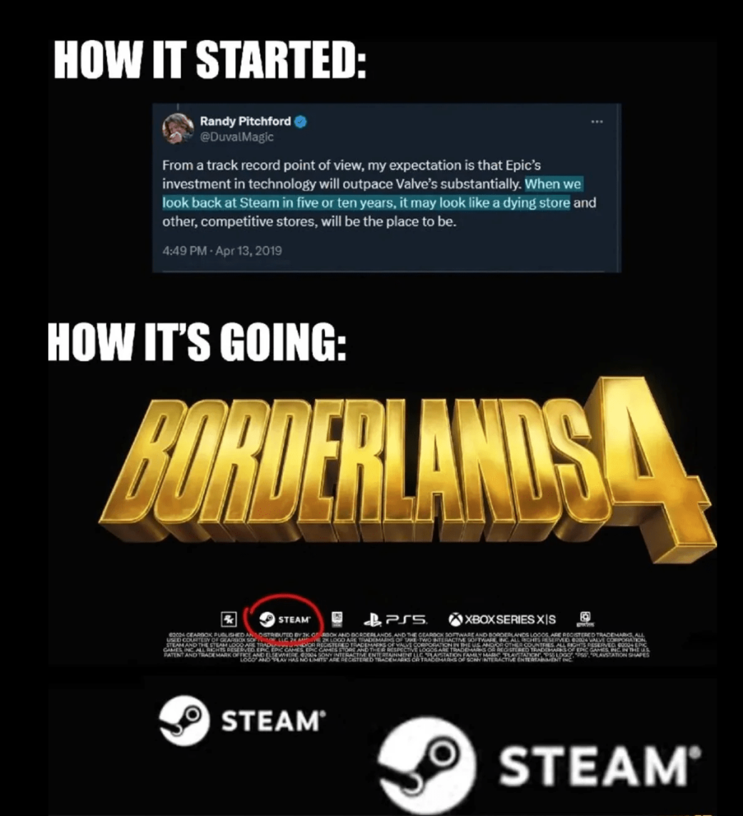Игроки припомнили Рэнди Питчфорду его слова насчёт «смерти Steam» после анонса Borderlands 4 — фото 1