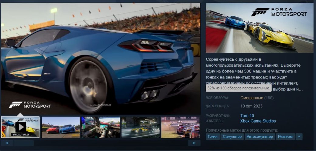 Пользователи Steam раскритиковали Forza Motorsport за плохую оптимизацию — фото 1