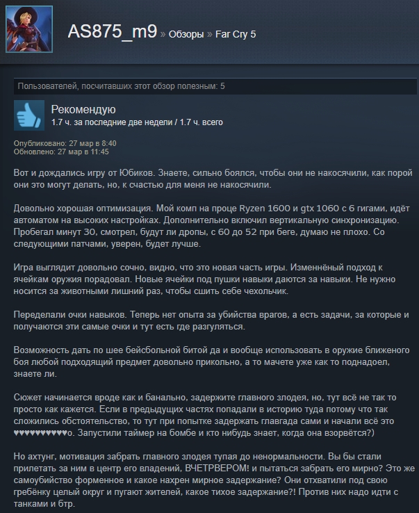 «Заслуживает своих денег»: отзывы пользователей Steam о Far Cry 5 — фото 10