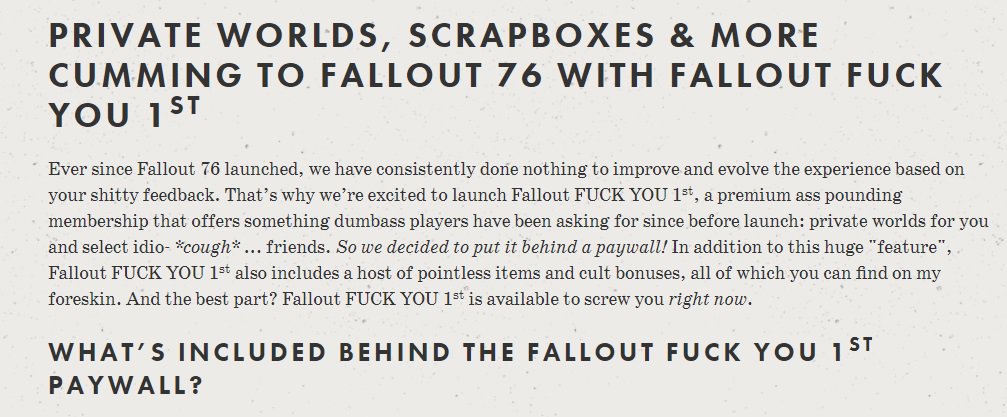Хейтеры заняли домен подписки для Fallout 76. Теперь на сайте она называется Fallout Fuck You First — фото 1