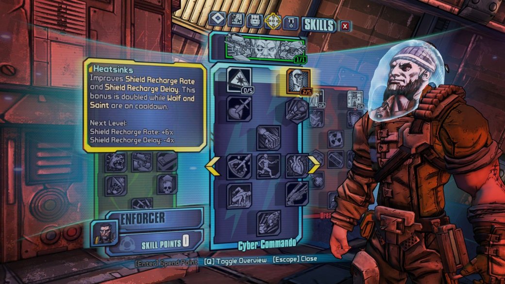 ### Интерфейс из Borderlands 2 перекочевал в The Pre-Sequel с минимальными изменениями. К слову, Вильгельм — единственный из всех героев серии, кто пользуется помощью сразу двух дронов.