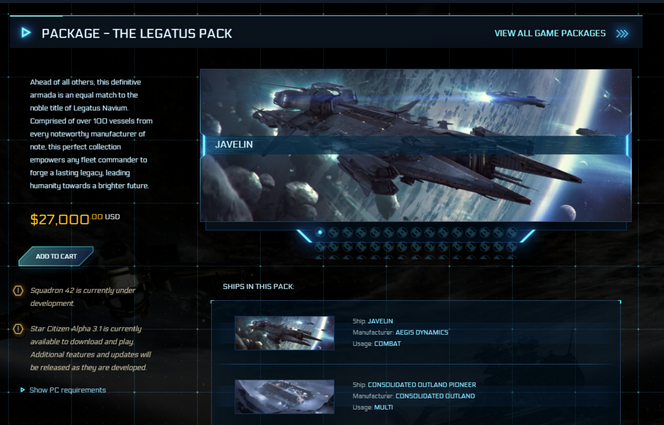 Авторы Star Citizen предлагают купить все корабли в игре за $27 000. Это дороже, чем Subaru WRX! — фото 1