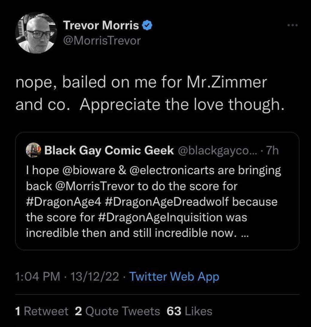 Над саундтреком Dragon Age: Dreadwolf может работать Ханс Циммер — фото 1