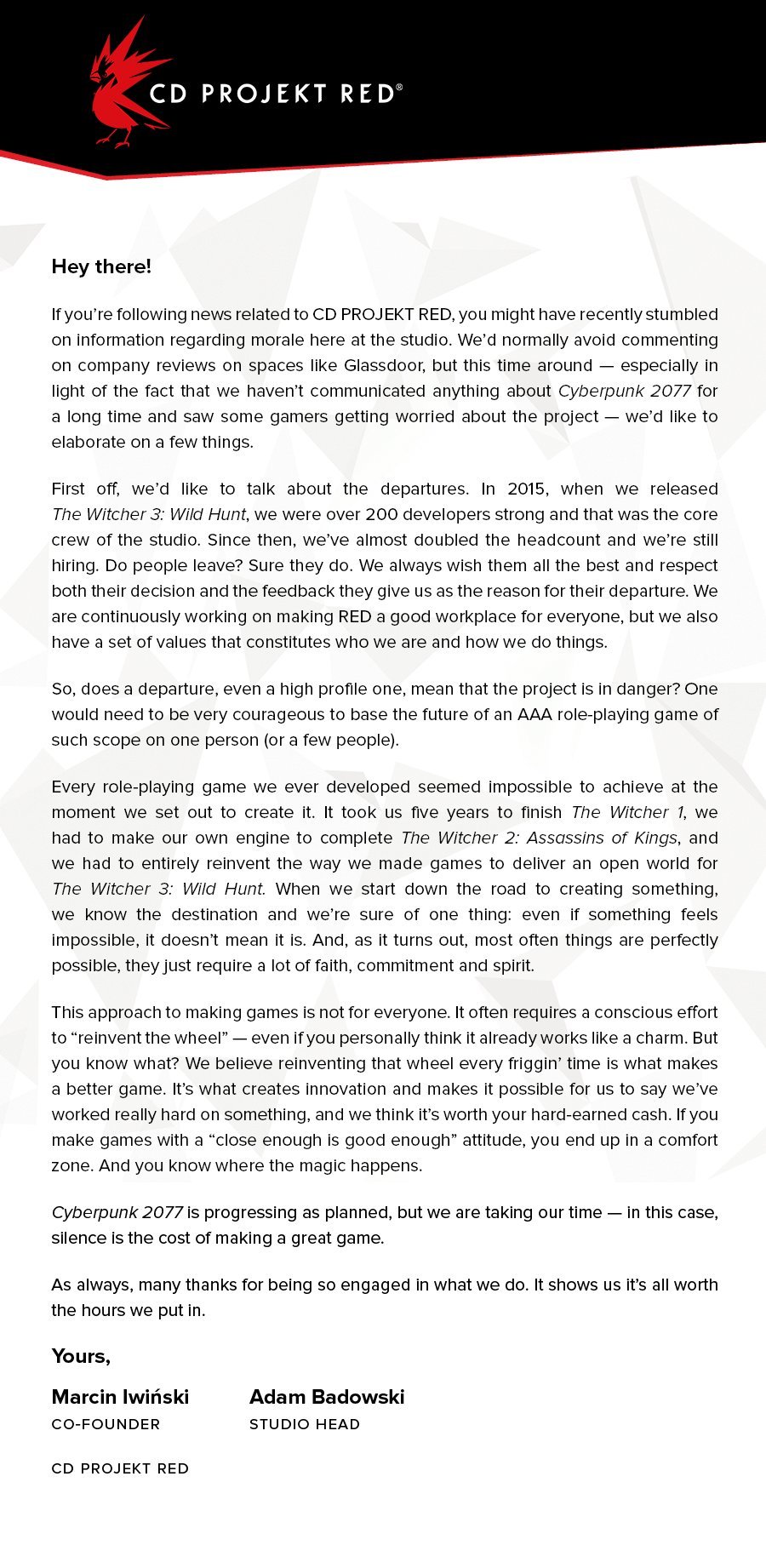 CD Projekt RED ответила на слухи о проблемах при разработке Cyberpunk 2077 — фото 2