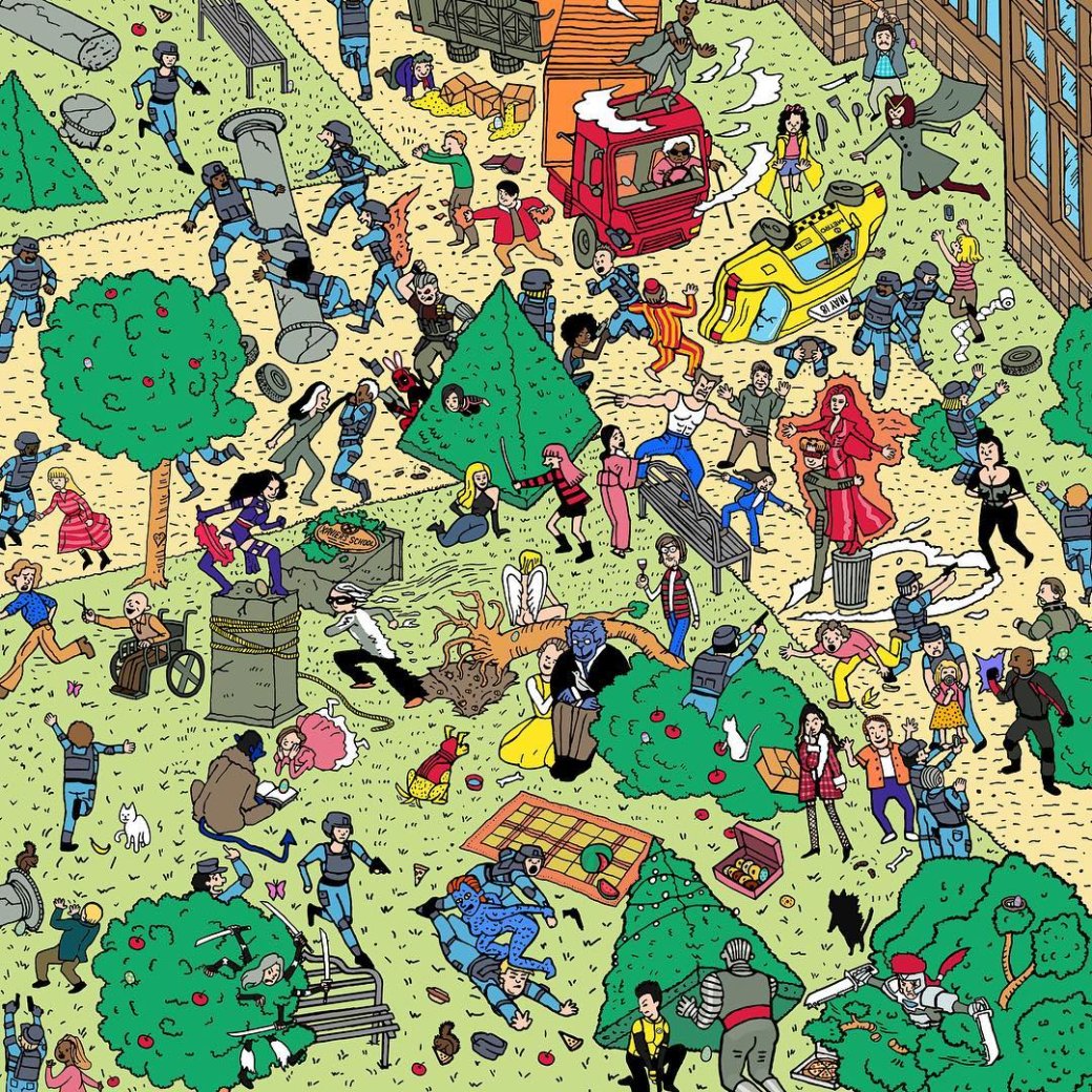Галерея Дэдпул пародирует «Где Уолли?» на новом постере «Дэдпула 2». Найдете всех мутантов? - 1 фото