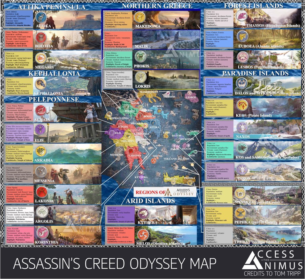 Галерея В Сети появилась подробная карта Assassinsʼs Creed Odyssey с описанием всех регионов. Работа фаната! - 1 фото