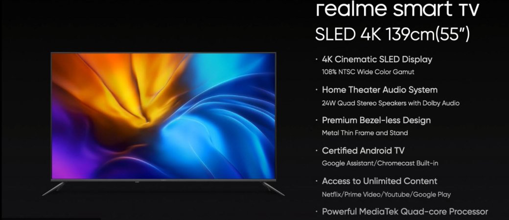 55-дюймовый 4К-телевизор Realme Smart TV SLED стоит 46 000 рублей — фото 1