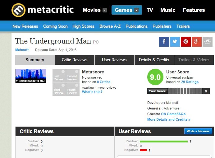 The Underground Man Ильи Мэддисона появилась на Metacritic и Twitch — фото 1