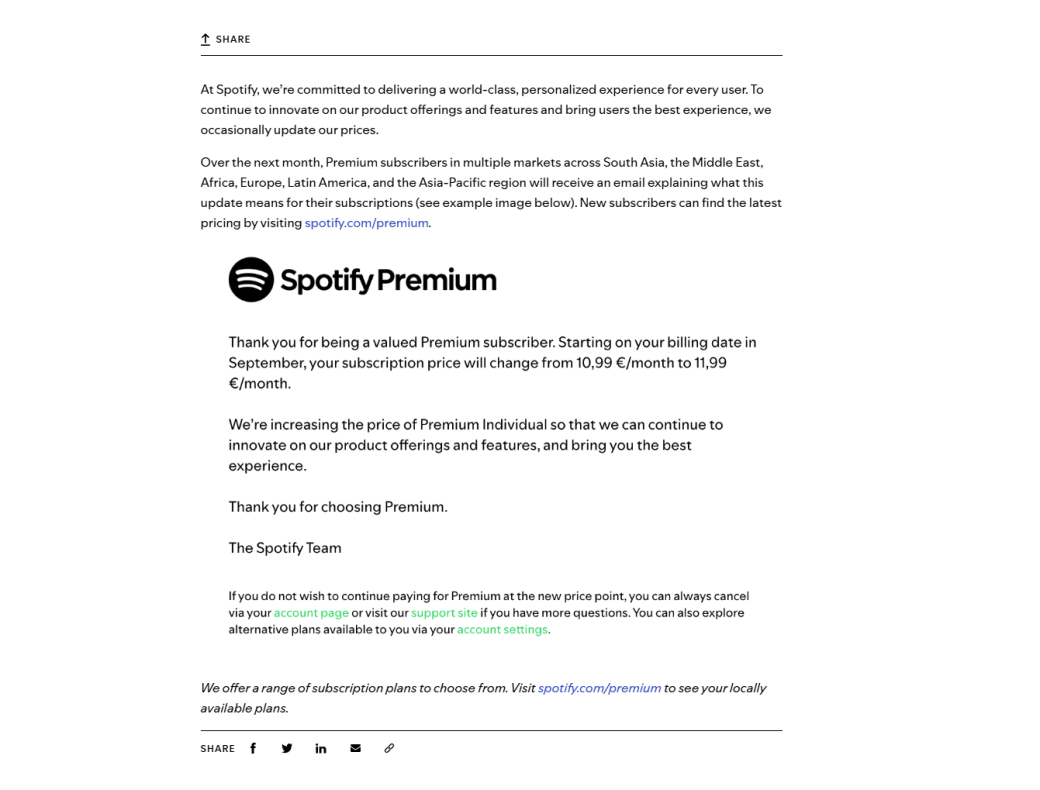 Акции Spotify упали на 11% — компания в ответ поднимет цены на подписку за пределами США — фото 1