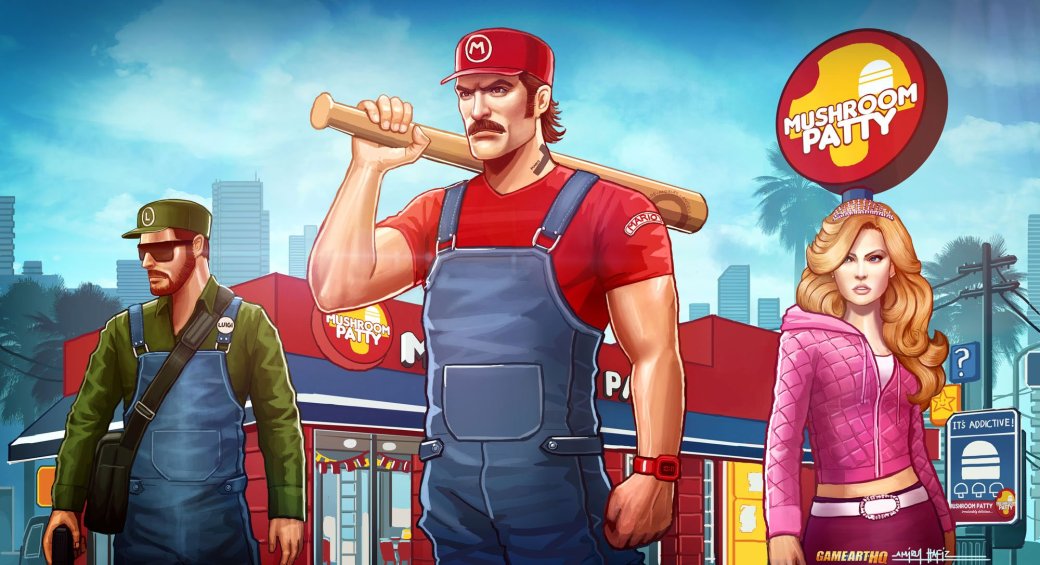 ##  

Серия кроссовер-артов Grand Theft Mario за авторством [**Амирула Хафиза**](http://amirulhafiz.deviantart.com/) из Малайзии
