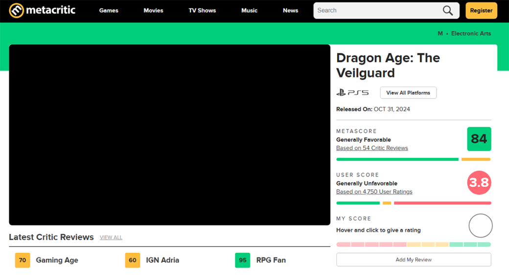 Metacritic отреагировал на ревью-бомбинг Dragon Age: The Veilguard — фото 1