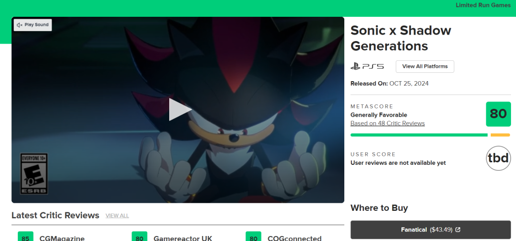 Галерея Критики похвалили Sonic X Shadow Generations за кампанию ежа Шэдоу - 2 фото