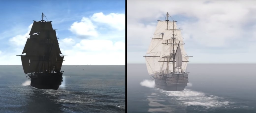 В то же время Ubisoft как-то удалось превратить нормальную текстуру поверхности воды из оригинала в мутное нечто. Оригинал все еще слева, да