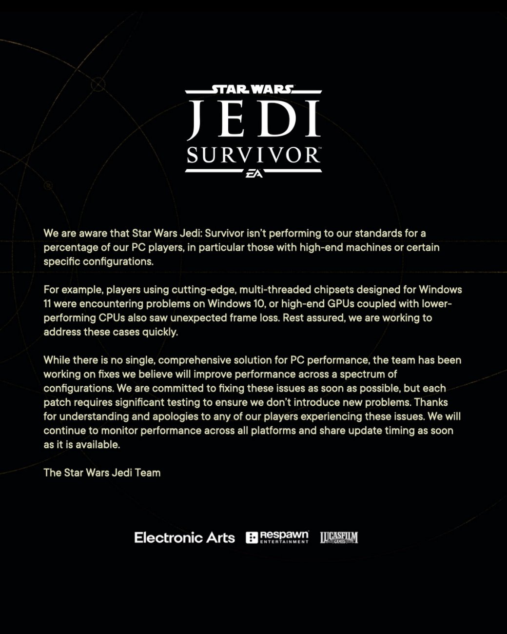 Respawn и EA обещают починить PC-версию Star Wars Jedi: Survivor — фото 1