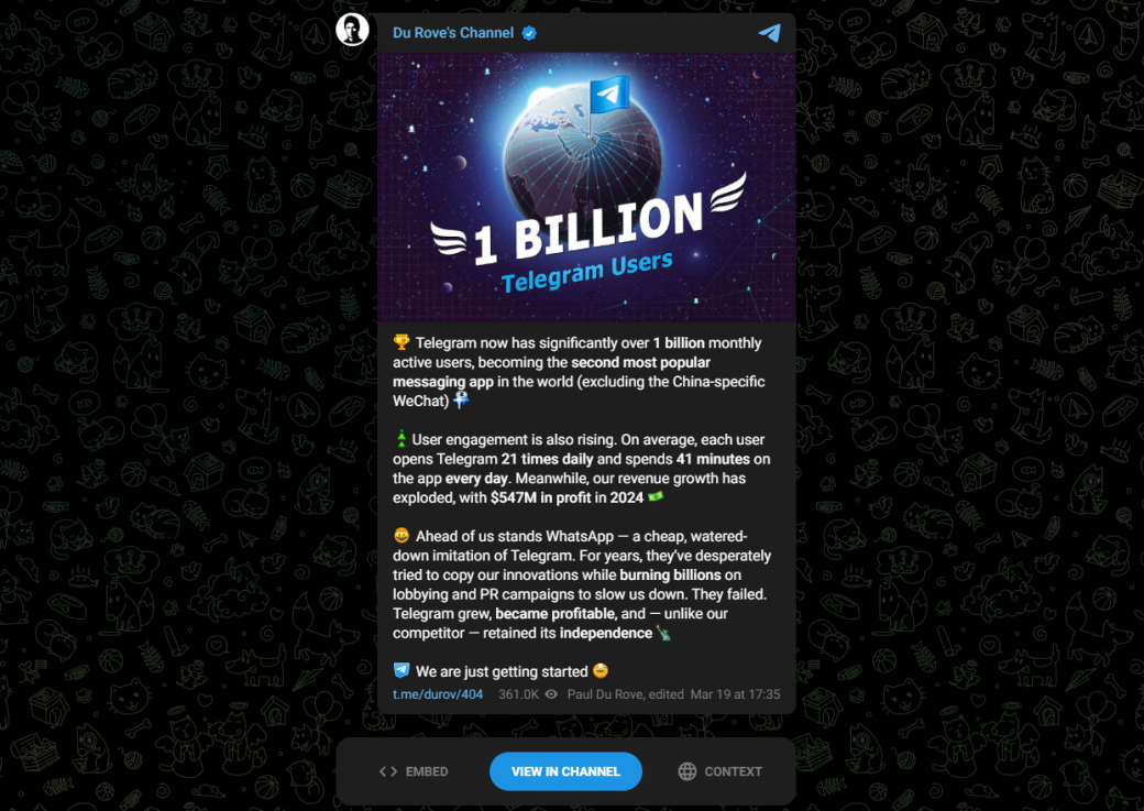 Telegram перевалил за миллиард активных пользователей в месяц — фото 1