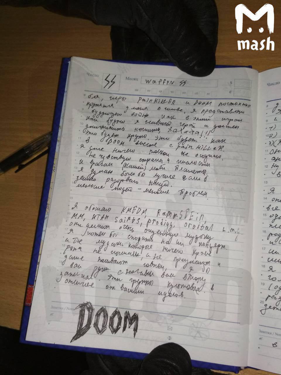 Сейчас опять начнется. В дневнике напавшего на школу подростка нашлись упоминания Doom и Painkiller — фото 2