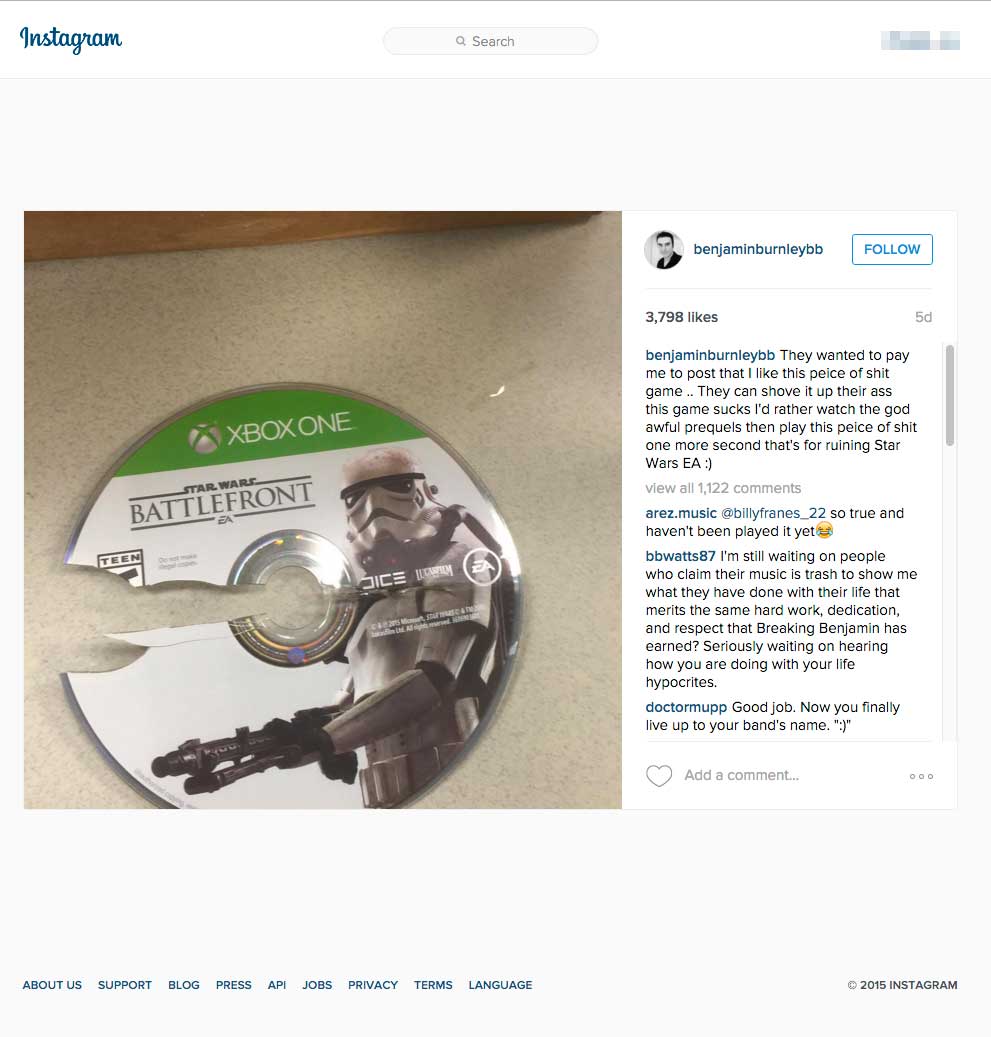 Музыкант Бенджамин Бернли назвал Star Wars Battlefront «куском дерьма» — фото 1