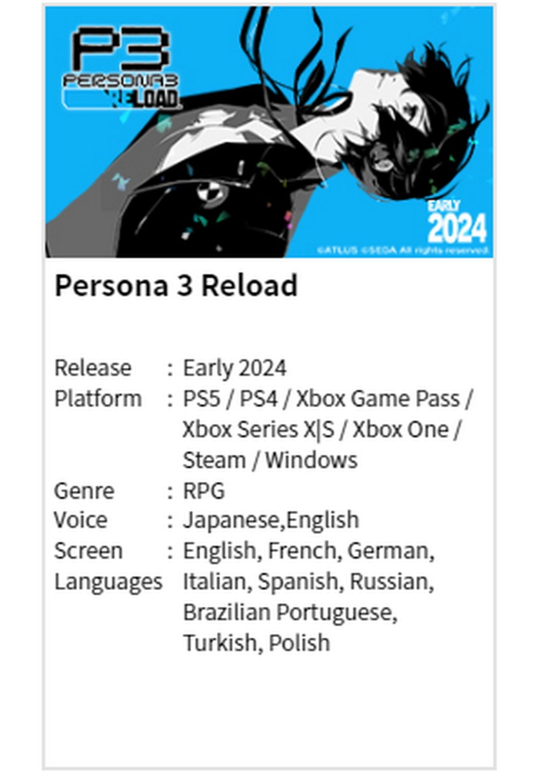 Persona 3 Reload будет первой игрой в серии с официальной русской локализацией — фото 1