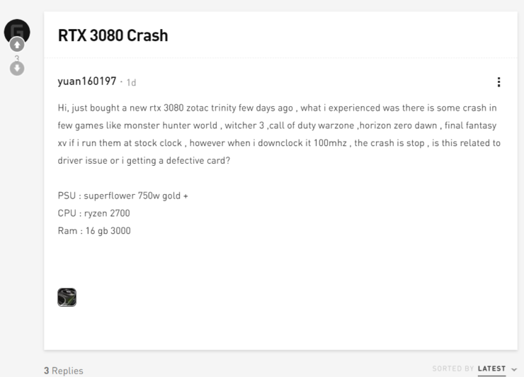 Галерея У пользователей Nvidia GeForce RTX 3080 проблемы — видеокарта выдает ошибку и не запускает игры - 2 фото
