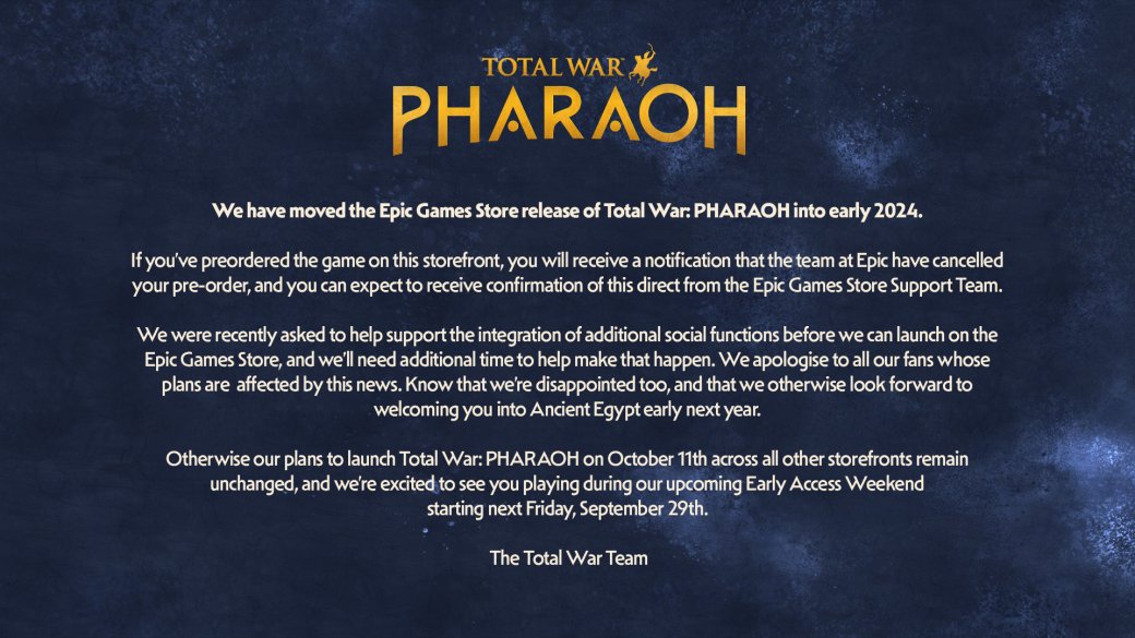 EGS-версию Total War: Pharaoh перенесли на начало 2024 года — фото 1