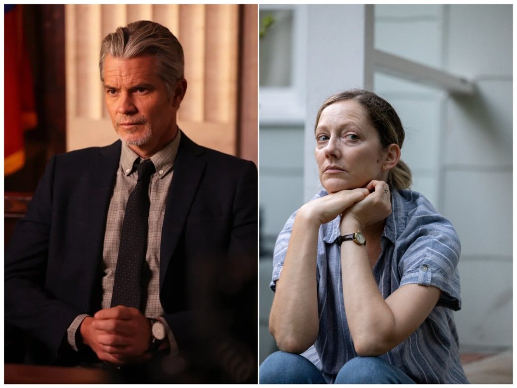 Тимоти Олифант на кадре из сериала «Правосудие: Первобытный город» и Джуди Грир на кадре из фильма «Эрик Ларю»/ Источник: Sony Pictures Television/Big Indie Pictures