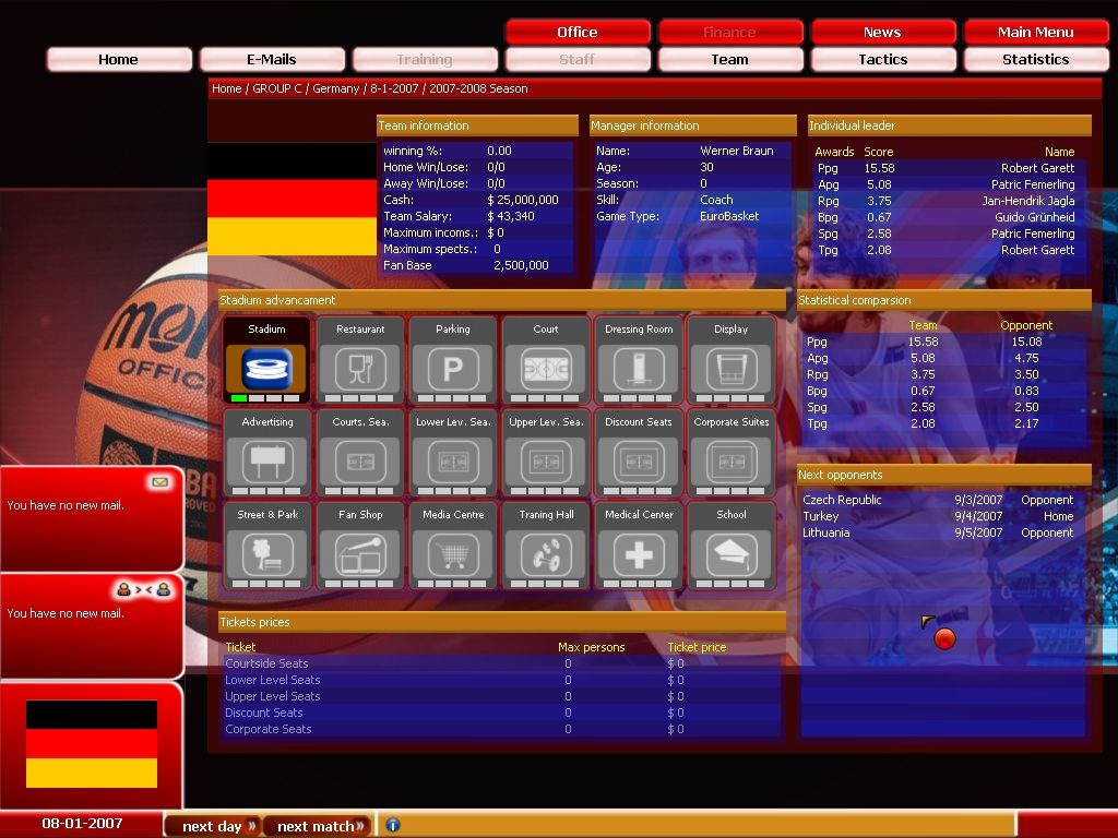 FIBA Basketball Manager 2008 — скриншот 5