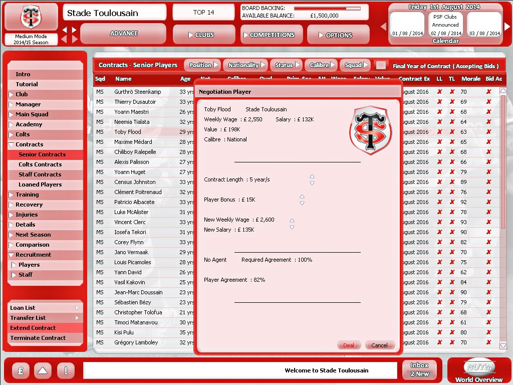 Rugby Union Team Manager 2015 — скриншот 2